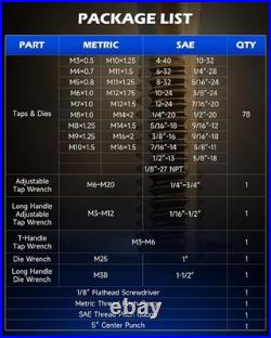 Professional Quality Tap and Die Set for Internal and External Threads