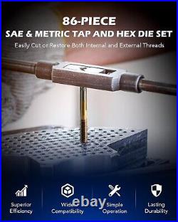 Professional Tap and Die Set Metric & SAE Titanium Coated Steel 86pc