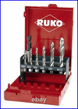 RUKO 7pcs. Combined Machine Tap Set short HSS in steel case. Made in Germany