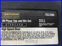Sears Craftsman Professional 39 Piece Standard Tap & Die Set High Speed Steel