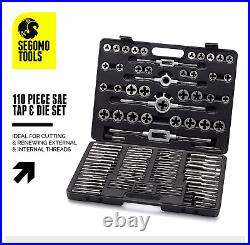 Segomo Tools 110 Piece Hardened Alloy Steel SAE Tap And Die Threading Tool Set