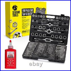 Segomo Tools 110 Piece SAE Tap And Die Threading Tool Set With Cutting Fluid