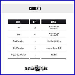 Segomo Tools 110 Piece SAE Tap And Die Threading Tool Set With Cutting Fluid