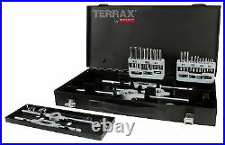 TERRAX 37pcs. Thread Cutting Set HSS, M3 M12 Hand Taps & Dies in Steel Case