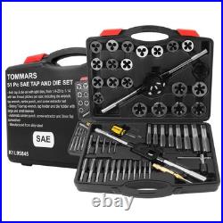 TOMMARS 51-Pc 1/4-20 to 1-14 Jumbo Tap and Die Set SAE Round Threading Dies f