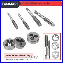 TOMMARS 51-Pc 1/4-20 to 1-14 Jumbo Tap and Die Set SAE Round Threading Dies f