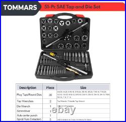 TOMMARS 51-Pc 1/4-20 to 1-14 Jumbo Tap and Die Set SAE Round Threading Dies for