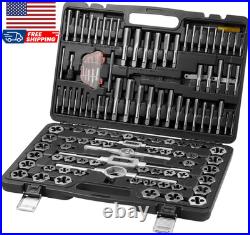 Tap and Die Set 116-Piece Include Metric and SAE Size Bearing Steel Taps