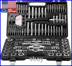 Tap and Die Set 116-Piece Include Metric and SAE Size Bearing Steel Taps