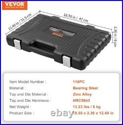 Tap and Die Set, 116-Piece Include Metric and SAE Size, Bearing Steel Taps and D