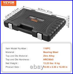 VEVOR Tap and Die Set 116Pcs SAE & Metric Threading Kit with Case and Tools