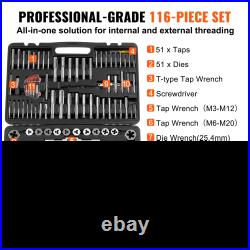VEVOR Tap and Die Set, 116-Piece Include Metric and SAE Size, Bearing Steel Taps