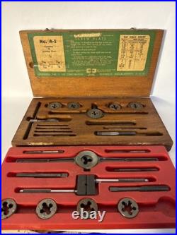 VINTAGE GREENFIELD TAP AND DIE LITTLE GIANT SET No. A-1 5 Sizes Orig. Wood Box +