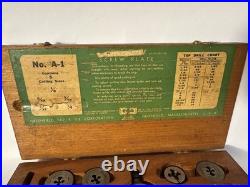 VINTAGE GREENFIELD TAP AND DIE LITTLE GIANT SET No. A-1 5 Sizes Orig. Wood Box +