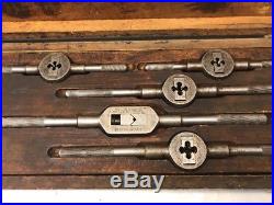 Vintage GREENFIELD LITTLE GAINT 15 Piece Tap and Die Set, Two Level Wood Box