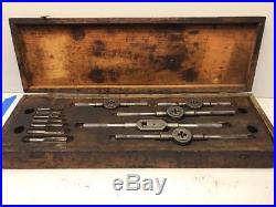 Vintage GREENFIELD LITTLE GAINT 15 Piece Tap and Die Set, Two Level Wood Box