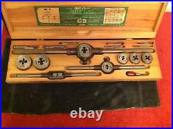 Vintage Greenfield Little Giant Adjustable Tap Die Screw Plate Set #8 Wooden Box