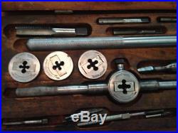 Vintage antique tap and die set complete wooden box little giant wells brothers